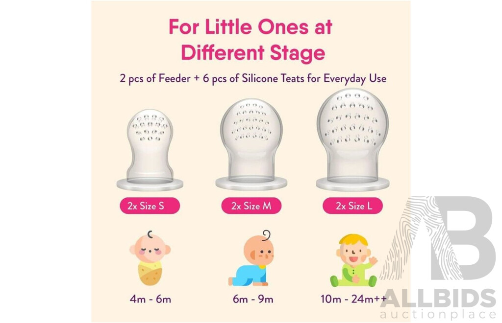 NatureBond Baby Food Feeder/Fruit Feeder Pacifier ( Pink Peach) & Silicone Baby Teether  (Green, Vanilla, Chocolate)  - Lot of 46  - Estimated Total RRP $895