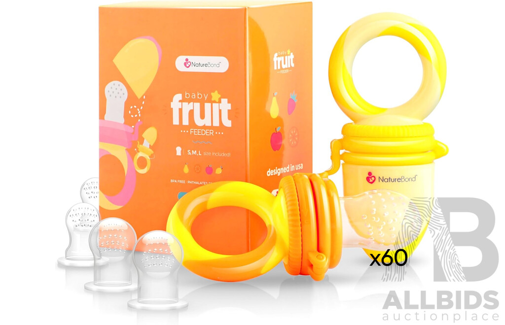 NatureBond Baby Food Feeder/Fruit Feeder Pacifier (Sunshine Orange Lemonade Yellow) - Lot of 60 - Estimated Total $ 1,320