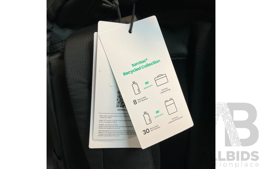 Tomtoc 16-inch Laptop Backpack - Black - Lot of 5 - Estimated Total $700