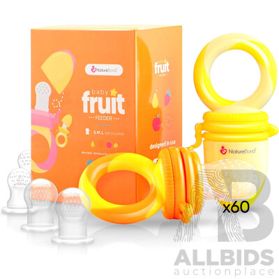 NatureBond Baby Food Feeder/Fruit Feeder Pacifier (Sunshine Orange Lemonade Yellow) - Lot of 60 - Estimated Total $ 1,320