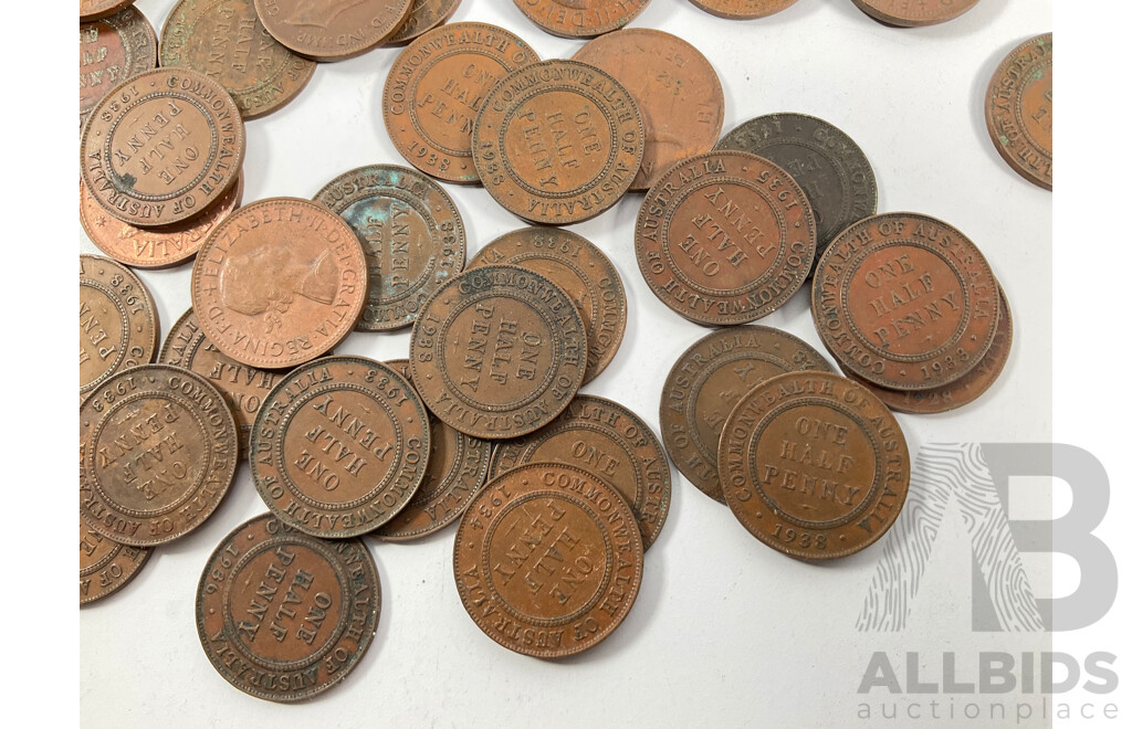Collection of Australian KGV/KGVI/QE2 Half Pennies, Examples Spanning 1928 to 1964