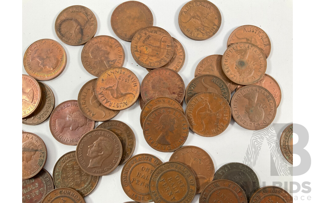 Collection of Australian KGV/KGVI/QE2 Half Pennies, Examples Spanning 1928 to 1964
