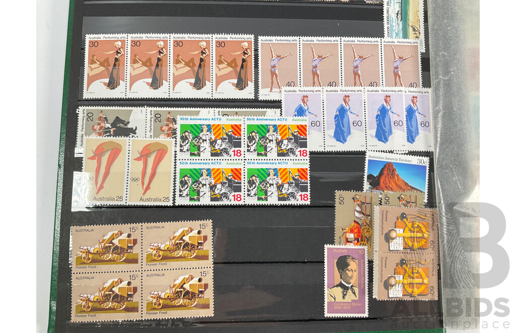 Collection of Australian Mostly Mint Stamps, Strips and Blocks, First Day Covers and Stamp Packs Including Colonial NSW, QLD, SA, VIC, Sets, ABC 50th Anniversary Sheet