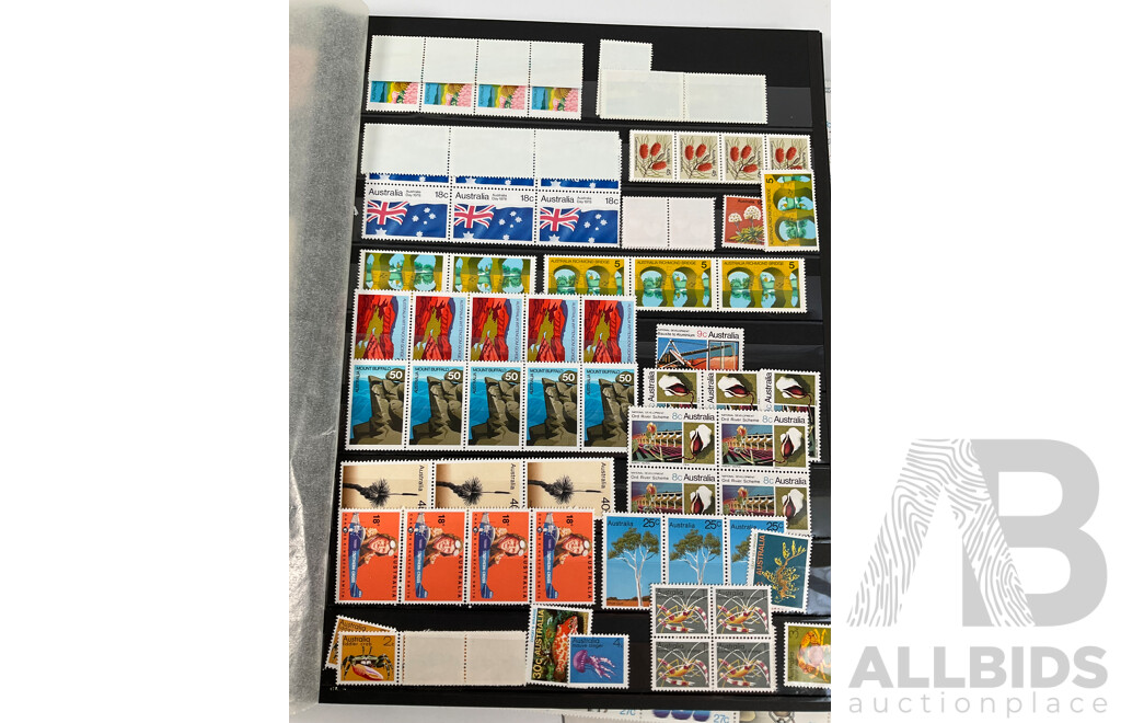 Collection of Australian Mostly Mint Stamps, Strips and Blocks, First Day Covers and Stamp Packs Including Colonial NSW, QLD, SA, VIC, Sets, ABC 50th Anniversary Sheet