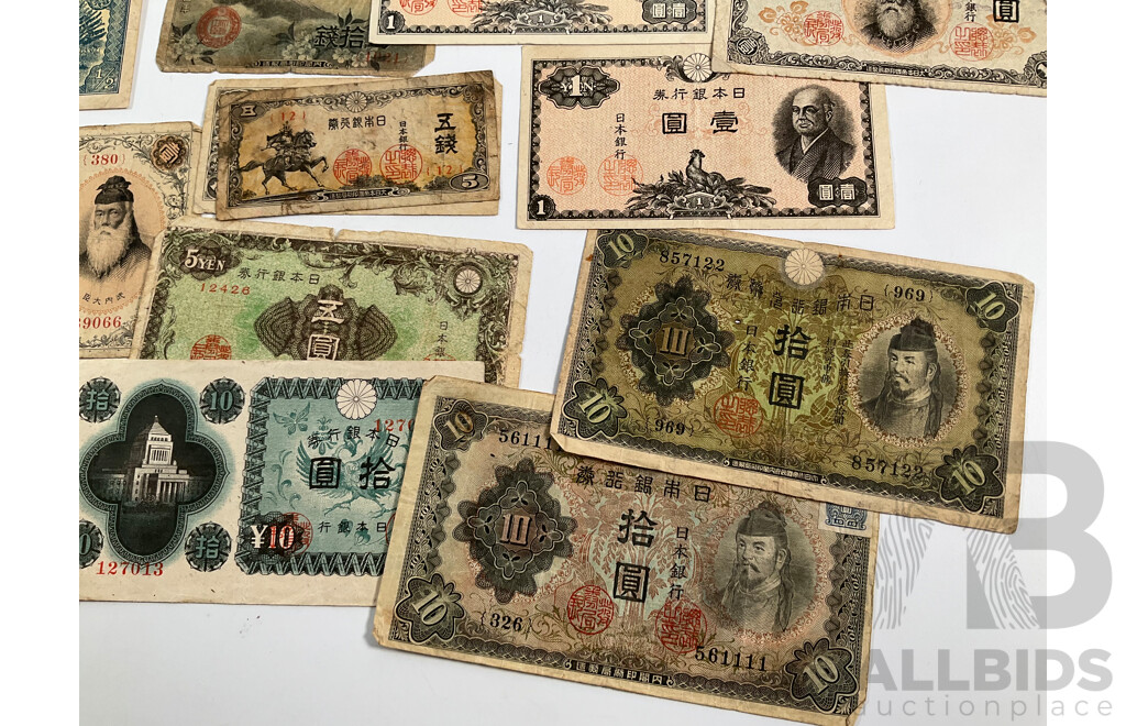 Collection of Japanese Banknotes, World War Two Occupation and Domestic