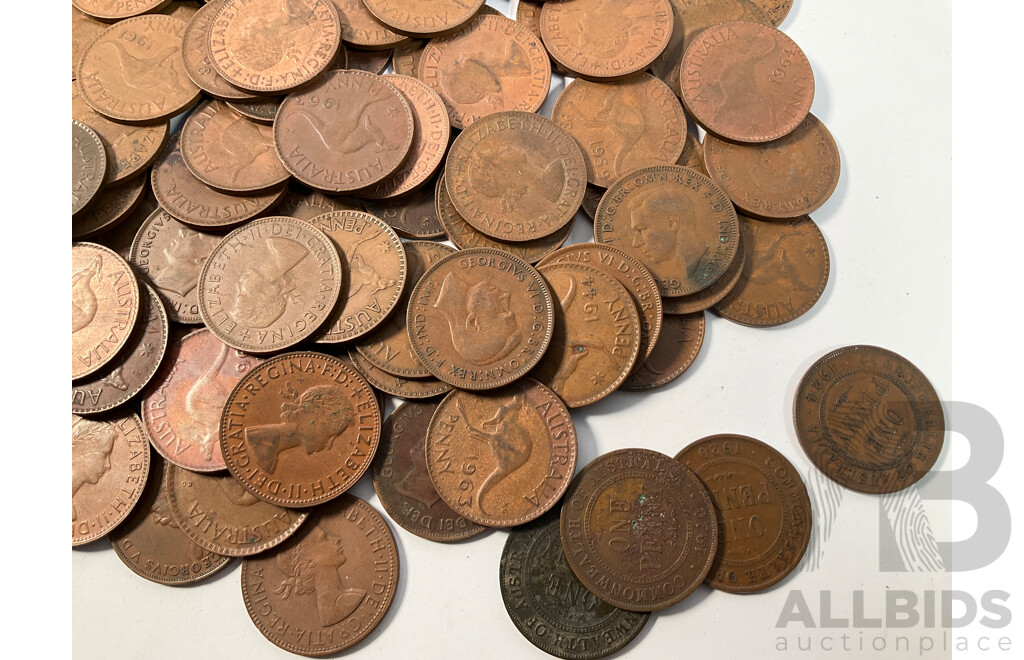 Collection of Australian Pennies, Examples Spanning 1917I to 1964