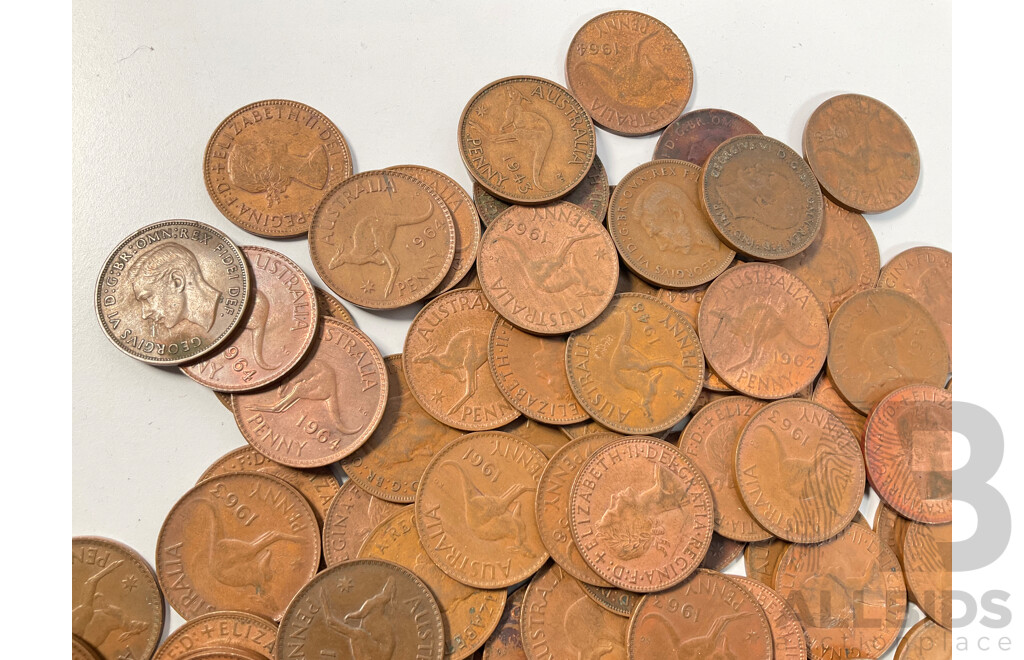 Collection of Australian Pennies, Examples Spanning 1917I to 1964