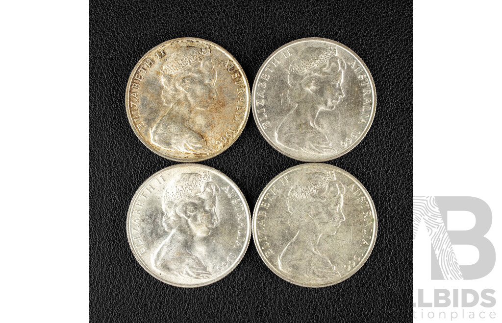Four Australian 1966 Round Silver Fifty Cent Coins .800
