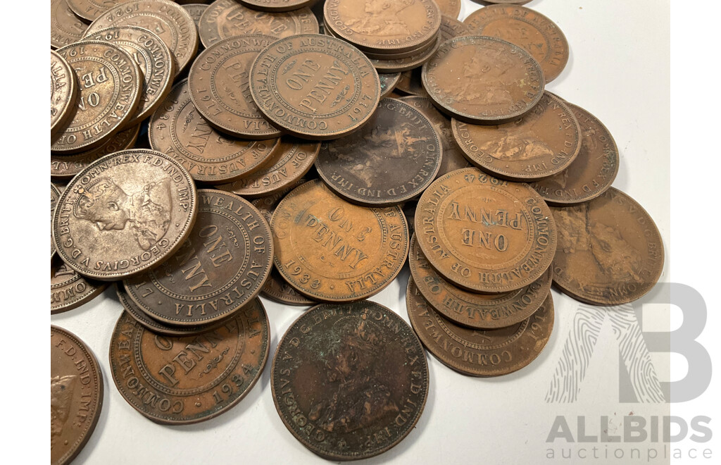 Collection of Australian KGV Pennies Spanning 1918 to 1934