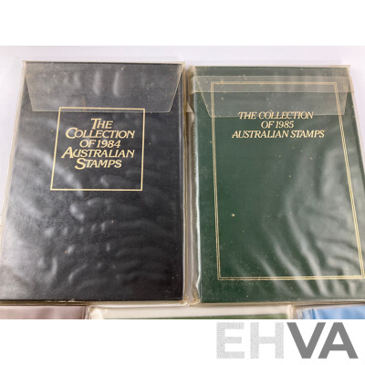 Two Australian Annual Stamp Albums 1984 and 1985 - Face Value $49 with Three Papua New Guinea Albums 1985, 1986, 1987