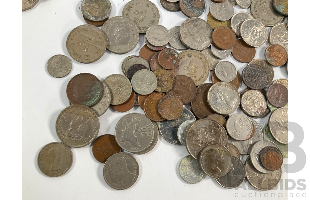 Collection of International Coins Including Australian Commemorative Fifty and Twenty Cents, Great Britain Commemorative Crowns, Hong Kong, Samoa, New Zealand, India and More- Approximately One Kilogram
