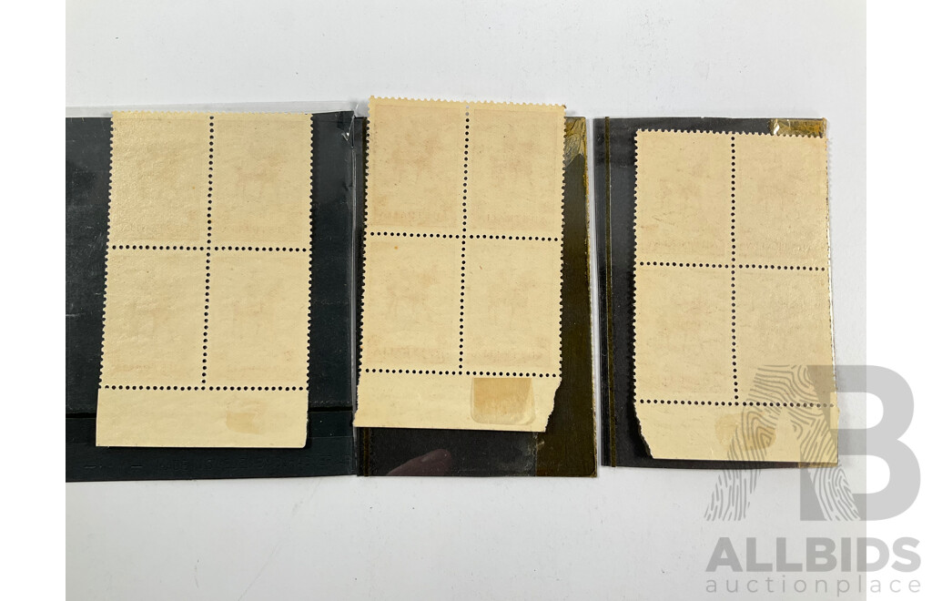 Three Australian Mint Hinged 1935 KGV Silver Jubilee Stamp Blocks, John Ash Prints