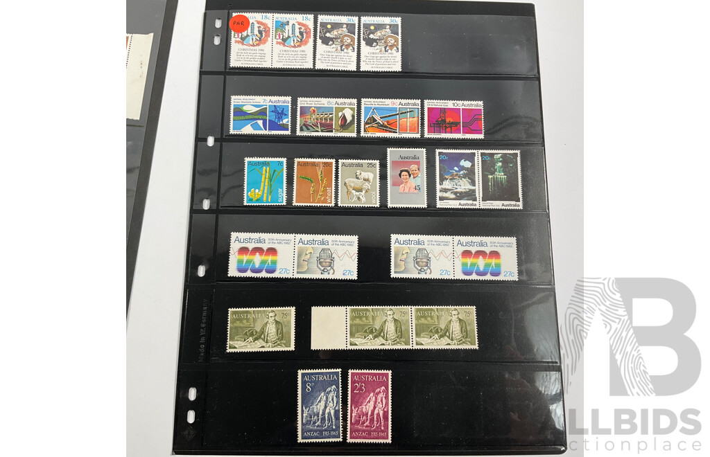 Collection of Australian, Mostly Mint Stamp Blocks Spanning Predecimal to 1990's Including Birds Set, Vintage Vehicles Set, Waltzing Matilda, Sentemental Bloke, Painting Series Four Dollar Tom Roberts and  Hans Heysen Two Dollar Block