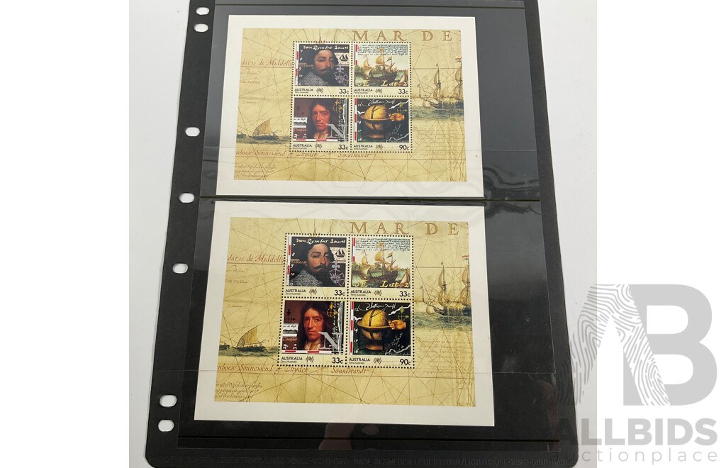 Collection of Australian, Mostly Mint Stamp Blocks Spanning Predecimal to 1990's Including Birds Set, Vintage Vehicles Set, Waltzing Matilda, Sentemental Bloke, Painting Series Four Dollar Tom Roberts and  Hans Heysen Two Dollar Block