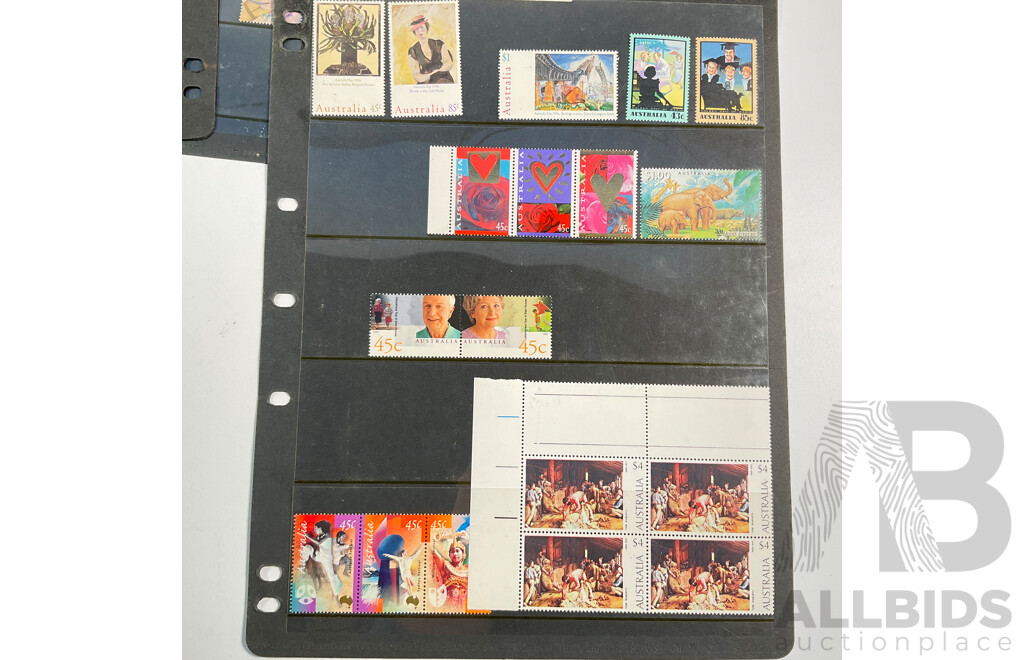 Collection of Mint Australian Stamps, Examples Spanning Predecimal to 2000's Including Tom Roberts Four Dollar Block of Four, Antarctic Territory, Blocks, Sets and More