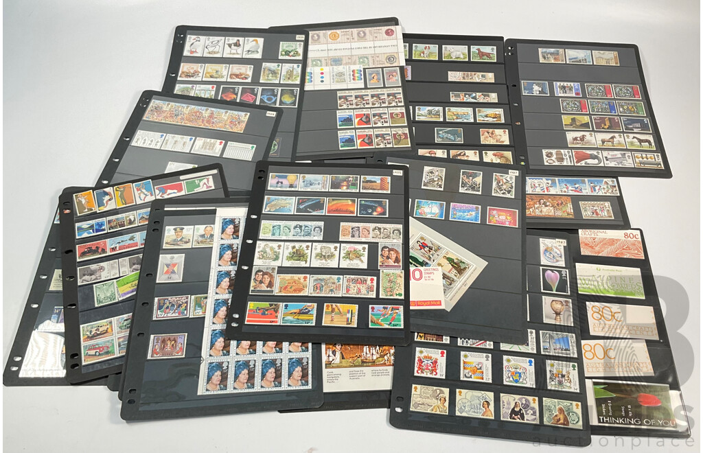 Collection of Australian and United Kingdom Mostly Mint Stamps and Booklets Including Sets, Blocks, Strips and More