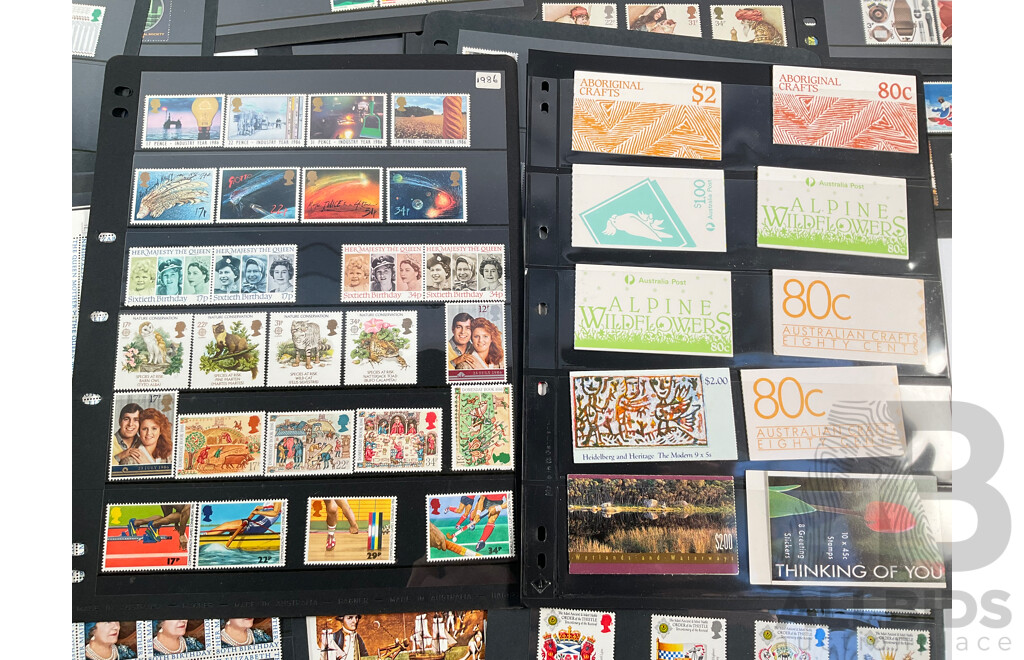 Collection of Australian and United Kingdom Mostly Mint Stamps and Booklets Including Sets, Blocks, Strips and More