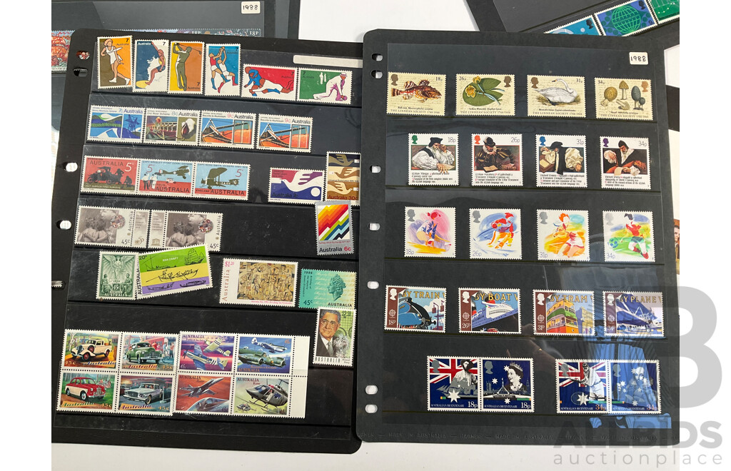 Collection of Australian and United Kingdom Mostly Mint Stamps and Booklets Including Sets, Blocks, Strips and More