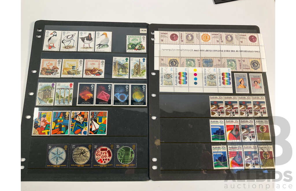 Collection of Australian and United Kingdom Mostly Mint Stamps and Booklets Including Sets, Blocks, Strips and More