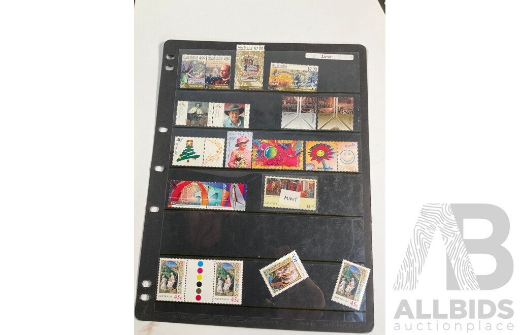 Collection of Australian, Antarctic Territory and United Kingdom Mostly Mint Stamps Including Twenty Dollar Ian Glover Specimen, Five Dollar Specimen, Predecimal KGVI and Emu Blocks, Sets, Three British Armed Forces 1946 Threepence Notes