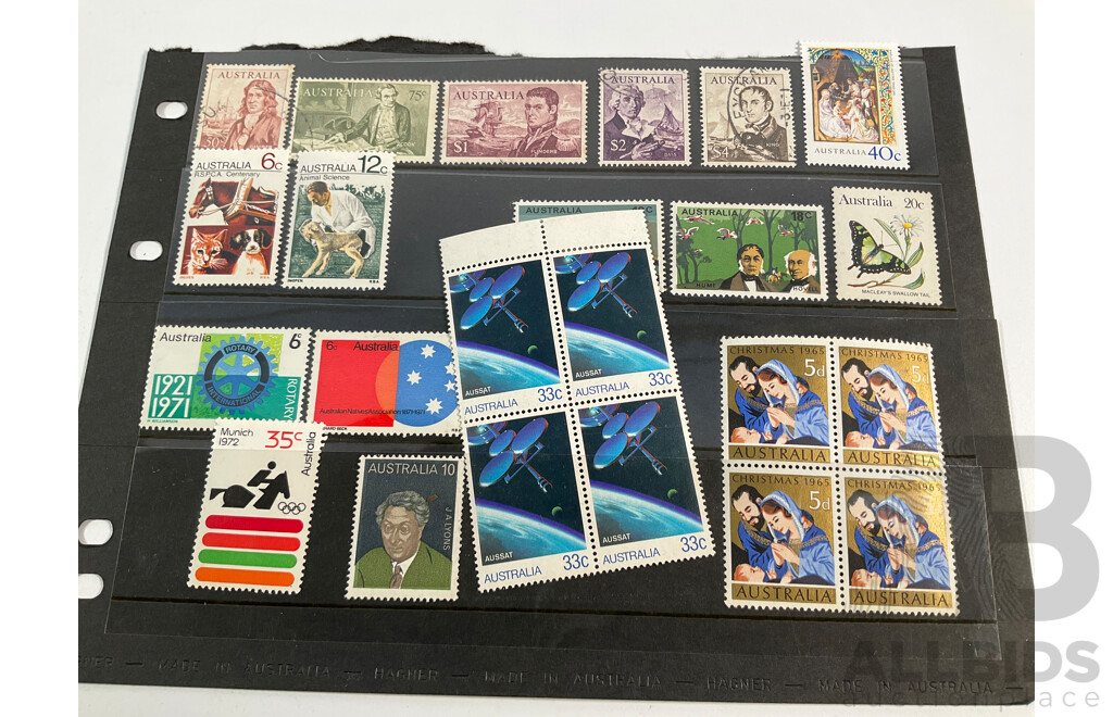 Collection of Australian, Antarctic Territory and United Kingdom Mostly Mint Stamps Including Twenty Dollar Ian Glover Specimen, Five Dollar Specimen, Predecimal KGVI and Emu Blocks, Sets, Three British Armed Forces 1946 Threepence Notes