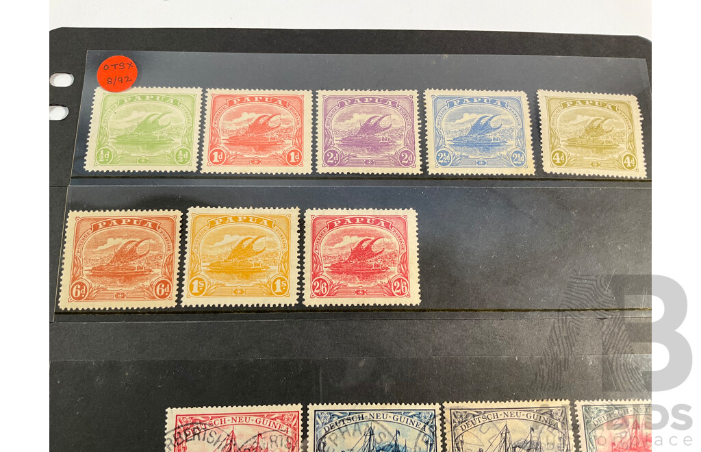 Papua 1911-1915 Stamp Set, Half Penny to Two Shilling/Sixpence and Deutsche New Guinea 1901 Set of Thirteen Stamps