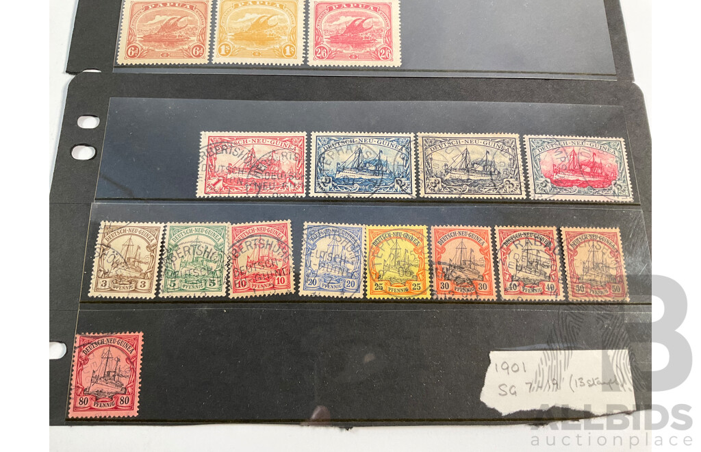 Papua 1911-1915 Stamp Set, Half Penny to Two Shilling/Sixpence and Deutsche New Guinea 1901 Set of Thirteen Stamps