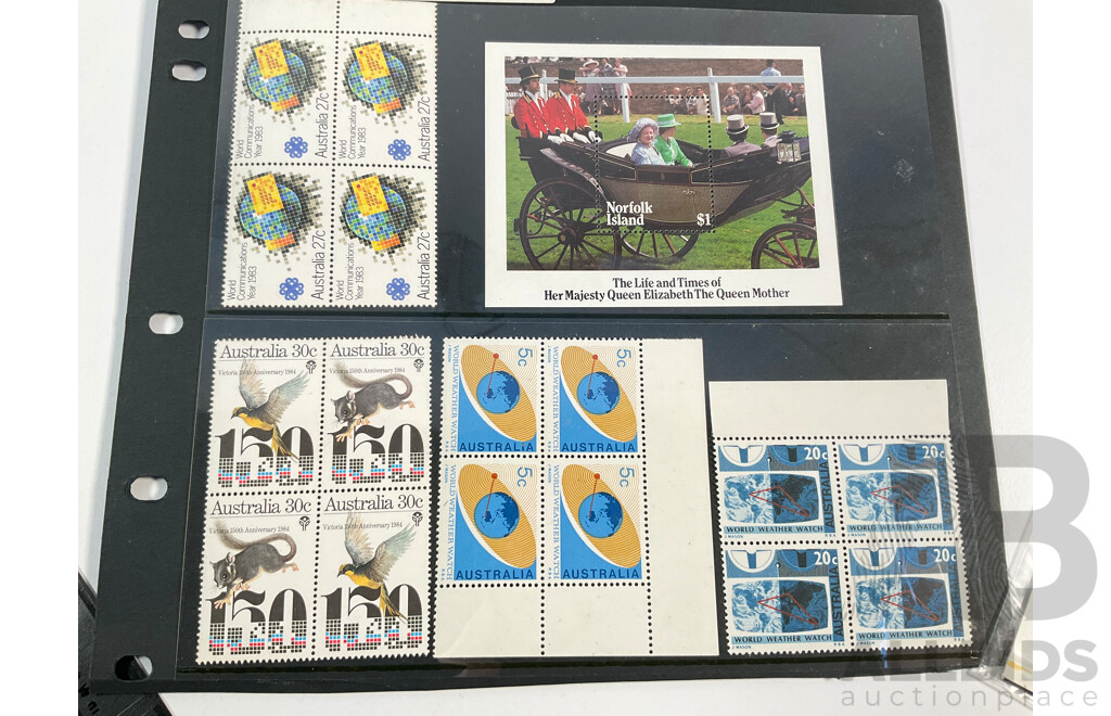 Collection of Australian and United Kingdom Mostly Mint Stamps Including Two 1924 Mint, Mint/Hinged British Empire Exhibition Sets, Lambert One Dollar Block of Four, Sets, Predecimal Antarctic Territory, PNG