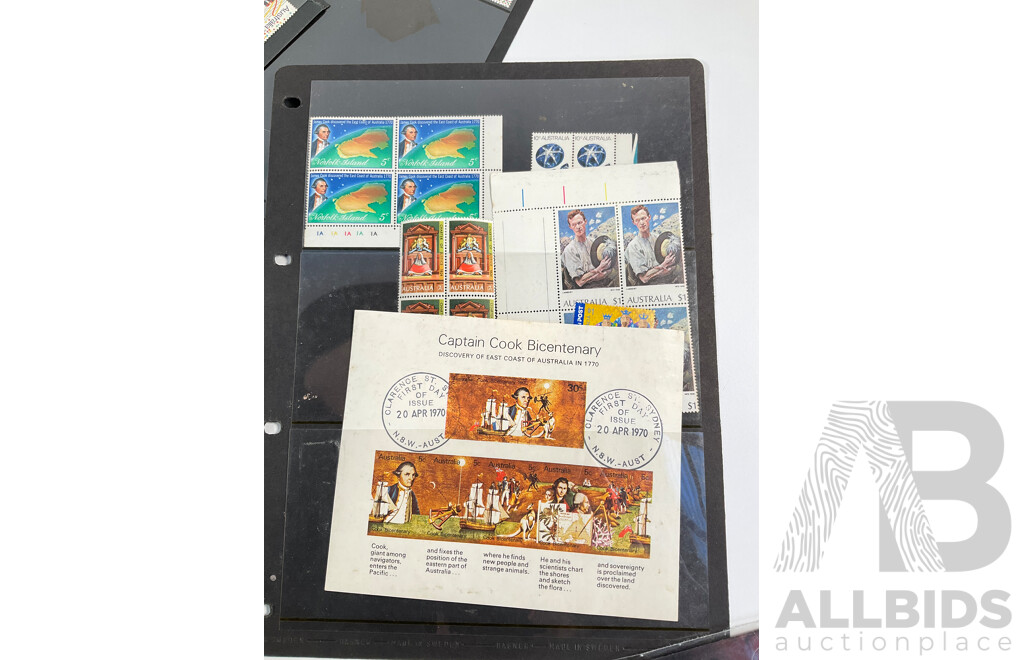 Collection of Australian and United Kingdom Mostly Mint Stamps Including Two 1924 Mint, Mint/Hinged British Empire Exhibition Sets, Lambert One Dollar Block of Four, Sets, Predecimal Antarctic Territory, PNG