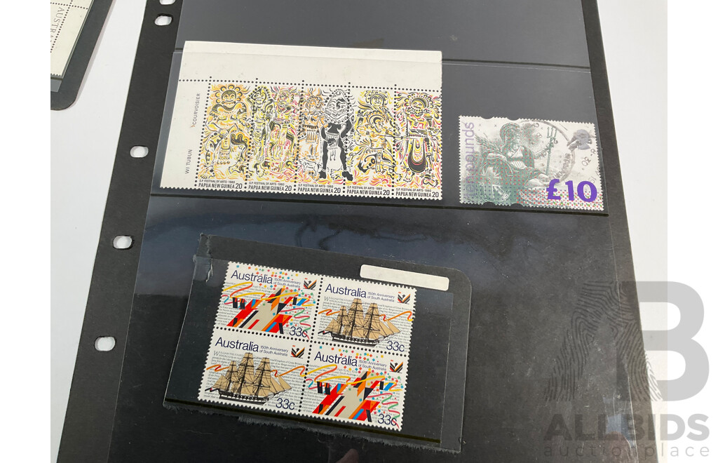 Collection of Australian and United Kingdom Mostly Mint Stamps Including Two 1924 Mint, Mint/Hinged British Empire Exhibition Sets, Lambert One Dollar Block of Four, Sets, Predecimal Antarctic Territory, PNG