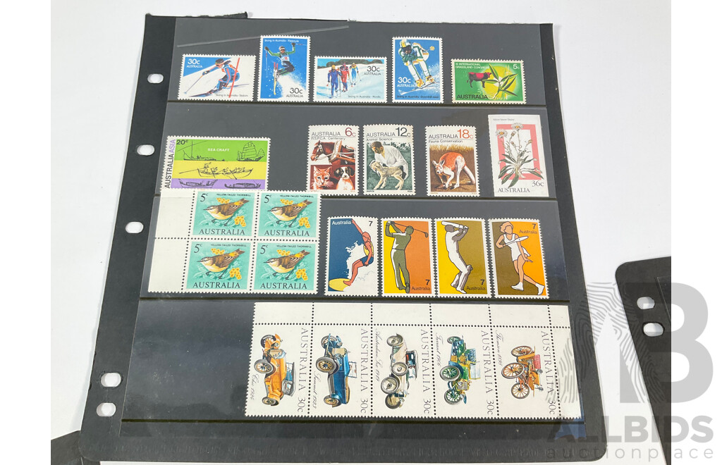 Collection of Australian and United Kingdom Mostly Mint Stamps Including Two 1924 Mint, Mint/Hinged British Empire Exhibition Sets, Lambert One Dollar Block of Four, Sets, Predecimal Antarctic Territory, PNG