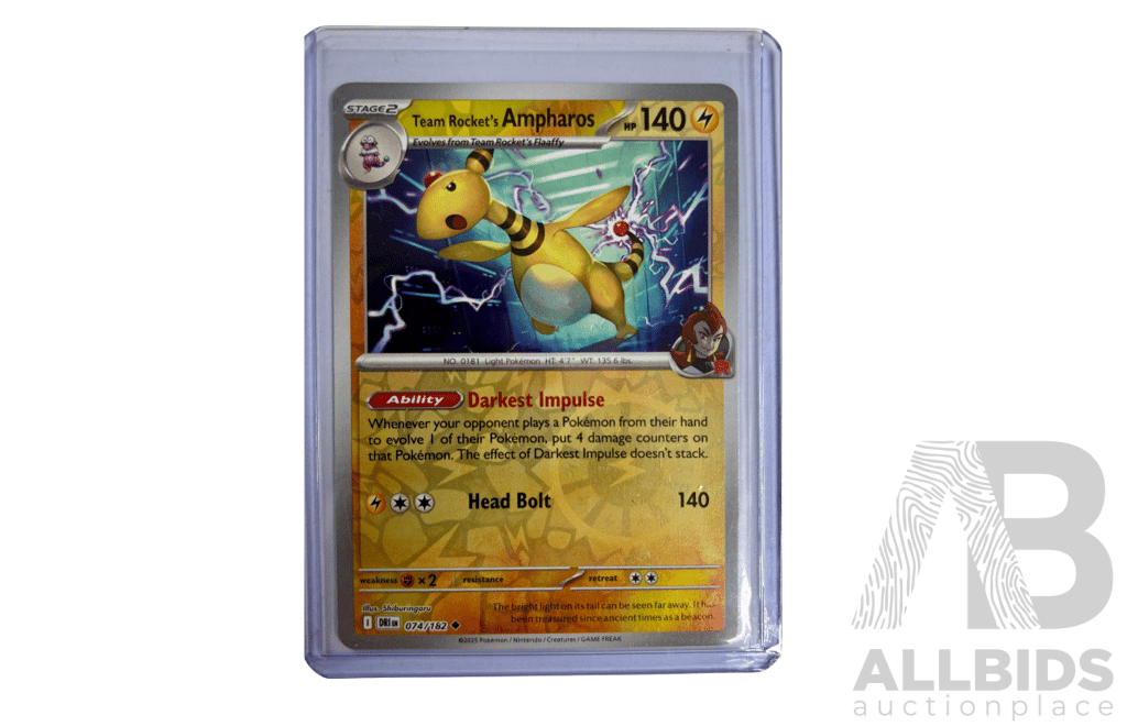 Team Rockets Ampharos Holo Pokémon Card – Vibrant Foil Collectible.