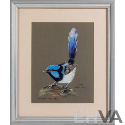 Lesley A. Wallington, (20th Century, Australian), Superb Blue Wren (1993), Wonderful Original Pastel, 46 x 39 cm (frame)