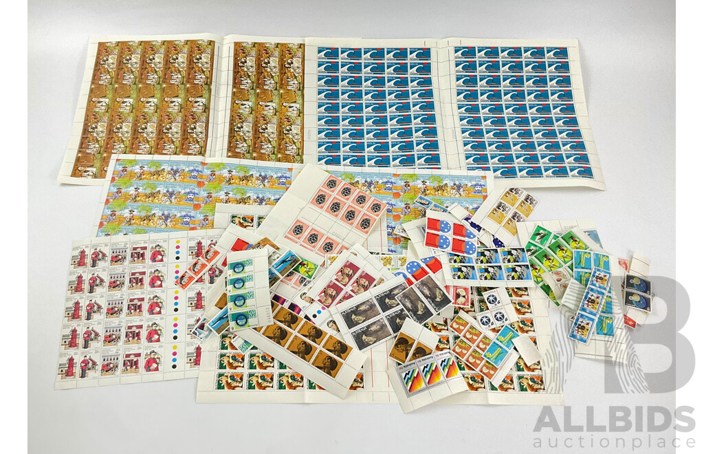 Collection of Australian Mint Stamp Sheets, Blocks and Gutters, Examples Spanning 1960's 70's and 80's, Two Dollar Painting Series, 1970 Expo, Waltzing Matilda