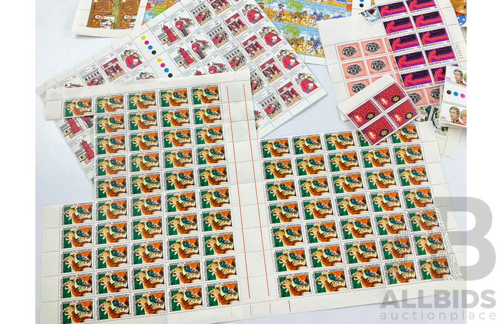 Collection of Australian Mint Stamp Sheets, Blocks and Gutters, Examples Spanning 1960's 70's and 80's, Two Dollar Painting Series, 1970 Expo, Waltzing Matilda