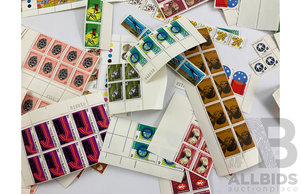 Collection of Australian Mint Stamp Sheets, Blocks and Gutters, Examples Spanning 1960's 70's and 80's, Two Dollar Painting Series, 1970 Expo, Waltzing Matilda