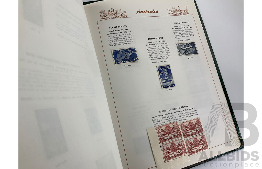 Three Vintage Stamp Albums Including Australian Seven Seas Junior, Mint Sheets, Universal Illustrated, Vintage Australian Stamp Packs and First Day Covers and Briefcase