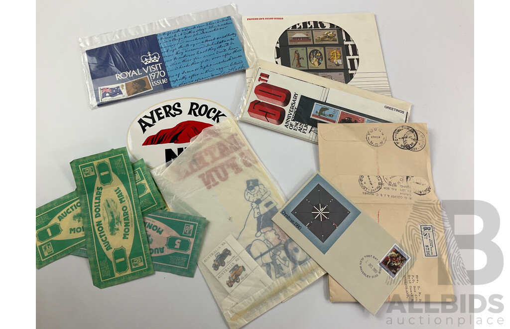 Three Vintage Stamp Albums Including Australian Seven Seas Junior, Mint Sheets, Universal Illustrated, Vintage Australian Stamp Packs and First Day Covers and Briefcase