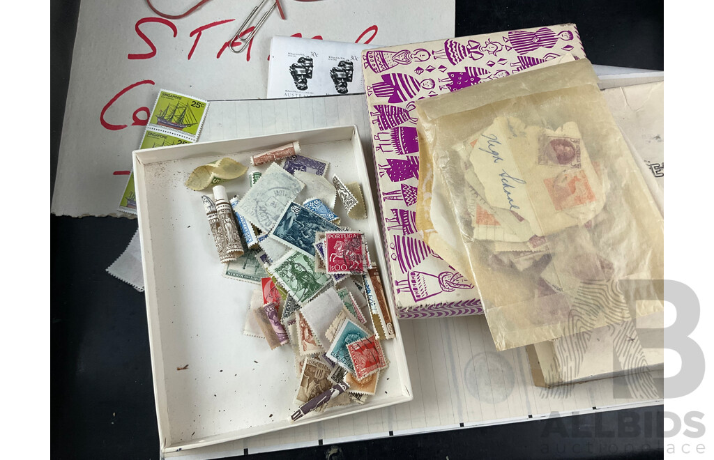 Three Vintage Stamp Albums Including Australian Seven Seas Junior, Mint Sheets, Universal Illustrated, Vintage Australian Stamp Packs and First Day Covers and Briefcase