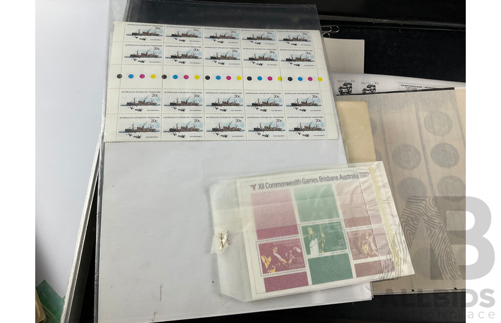 Three Vintage Stamp Albums Including Australian Seven Seas Junior, Mint Sheets, Universal Illustrated, Vintage Australian Stamp Packs and First Day Covers and Briefcase