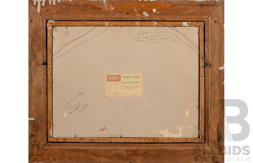 Bub Solomon (20th Century, Australian, Active c1960s), Red Roses Blue Vase (1963), Wonderful Original Vintage Oil on Georgian Board, 58 x 71 cm (frame)