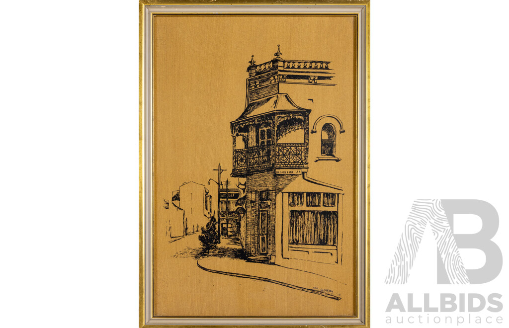 Paul De Brenn, (20th Century, Australian, Working c1970s), WIndsor Street (1970), Vintage Ink & Mixed Media, 57 x 40 cm (frame)