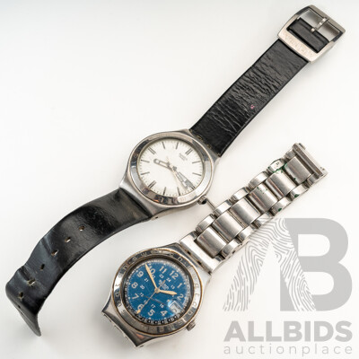 Vintage (2) Swatch Watches, 'Irony', 36mm, with Original Bands