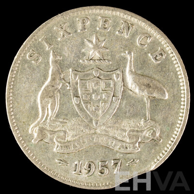 Australian 1957 Silver Sixpence Error Coin, Clipped Planchet .500