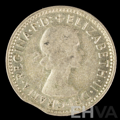 Australian 1957 Silver Sixpence Error Coin, Clipped Planchet .500