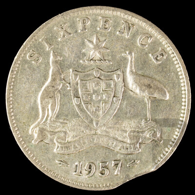 Australian 1957 Silver Sixpence Error Coin, Clipped Planchet .500