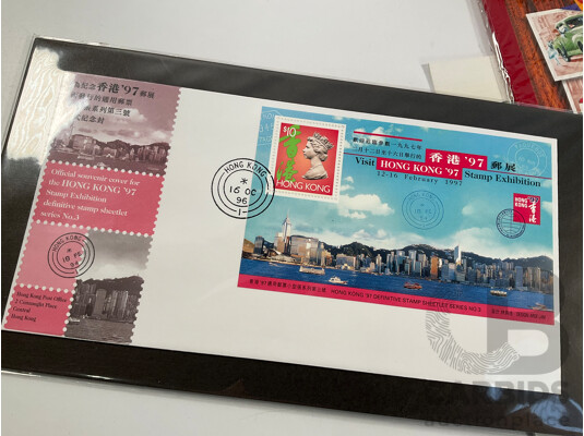 Collection of International Stamp Packs and First Day Covers Including United Stamps of All Nations Series, Australia, New Zealand, Hong Kong, China, Poland