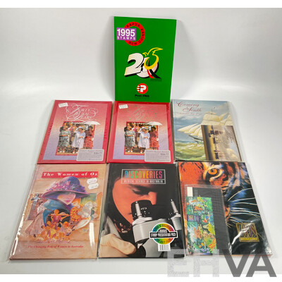 Collection of Australian Post Stamp Books Including Women of Oz, Forty Royal Years, Coming South, Zoos of Australia, Discoveries Medical Science in Australia with Papua New Guinea 1995 Stamp Album