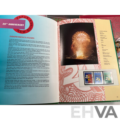 Collection of Australian Post Stamp Books Including Women of Oz, Forty Royal Years, Coming South, Zoos of Australia, Discoveries Medical Science in Australia with Papua New Guinea 1995 Stamp Album
