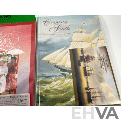 Collection of Australian Post Stamp Books Including Women of Oz, Forty Royal Years, Coming South, Zoos of Australia, Discoveries Medical Science in Australia with Papua New Guinea 1995 Stamp Album